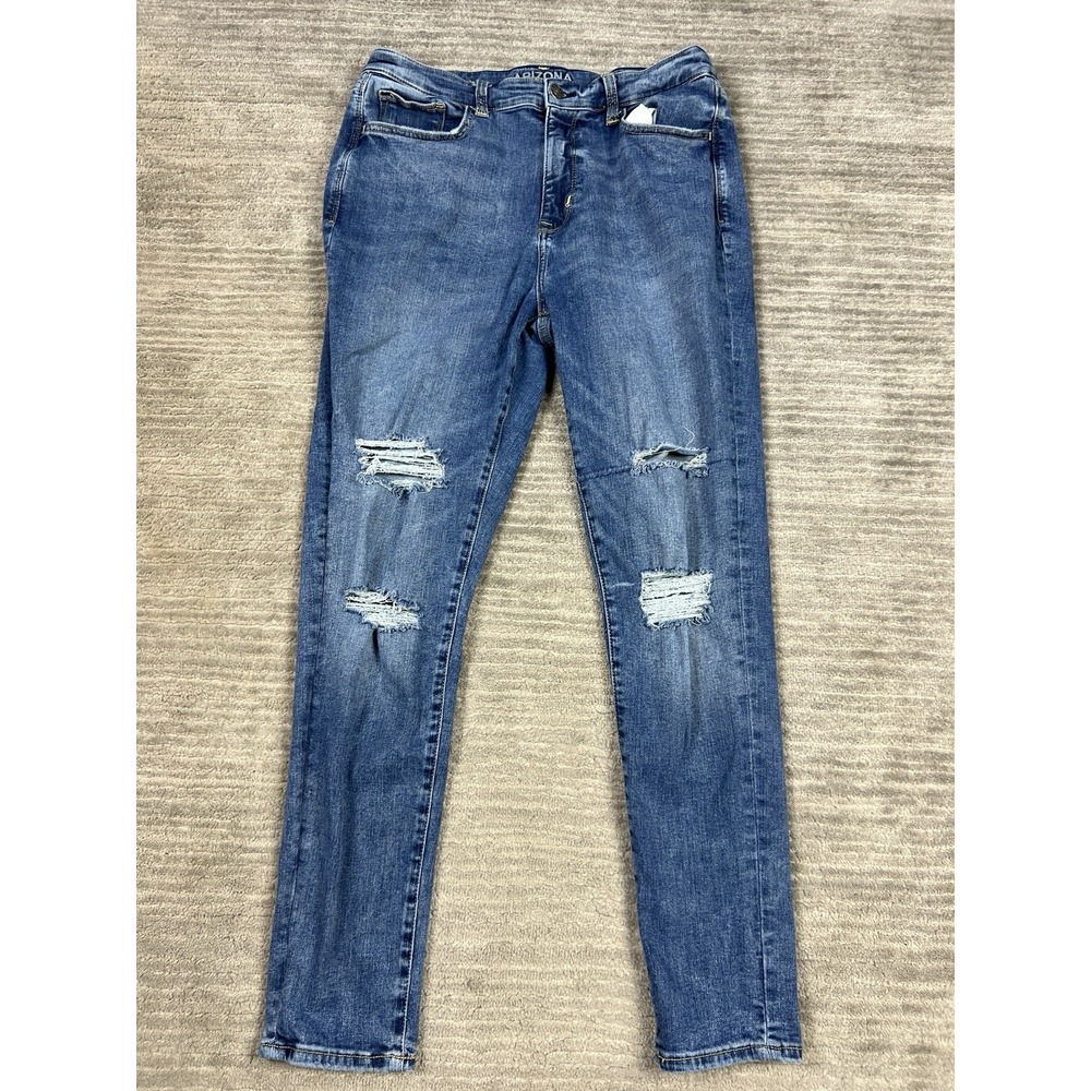 Arizona Jean Co Jeans Juniors 13 Blue Denim Hi Rise Jegging Cotton Blend Distres